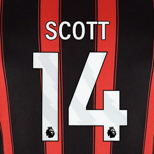 2023 2024 BOURNEMOUTH SCOTT 14 WHITE HOME PLAYER SIZE NAME SET