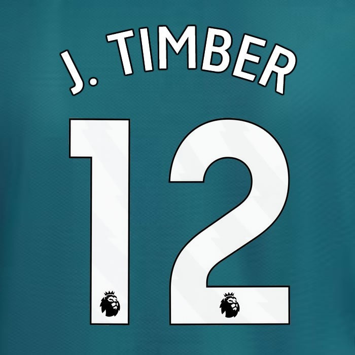 2023 2024 ARSENAL J. TIMBER 12 WHITE 3RD OFFICIAL PLAYER SIZE NAME SET