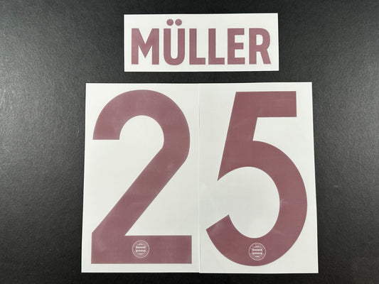 2024 2025 OFFICIAL BAYERN MULLER 25 THIRD 3RD UCL RED PLAYER SIZE NAMESET