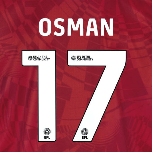 25 26 BIRMINGHAM CITY OSMAN 17 OFFICIAL WHITE 3RD NAME SET 230MM
