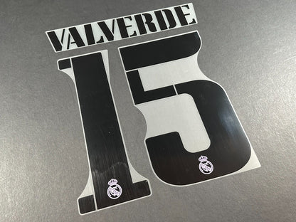 2022 2023 AVERY DENNISON REAL MADRID VALVERDE 15 HOME BLACK PLAYER SIZE NAMESET
