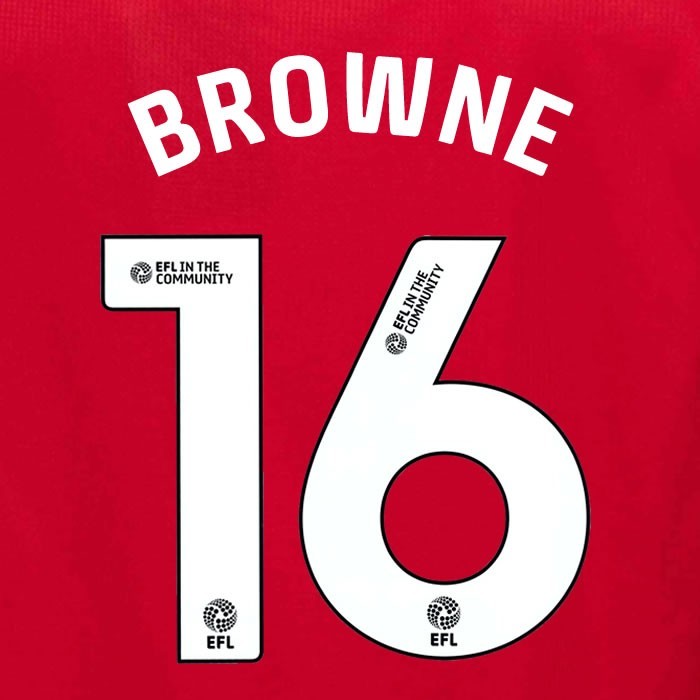 25 26 MIDDLESBROUGH BROWNE 16 OFFICIAL WHITE HOME PLAYER SIZE NAME SET 230MM