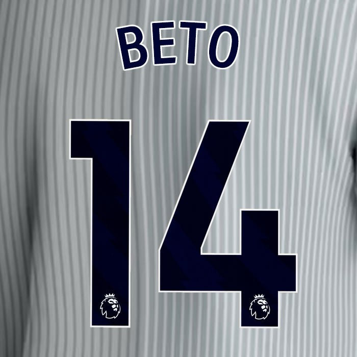 2023 2024 EVERTON BETO 14 OFFICIAL BLUE 3RD PLAYER SIZE NAMESET
