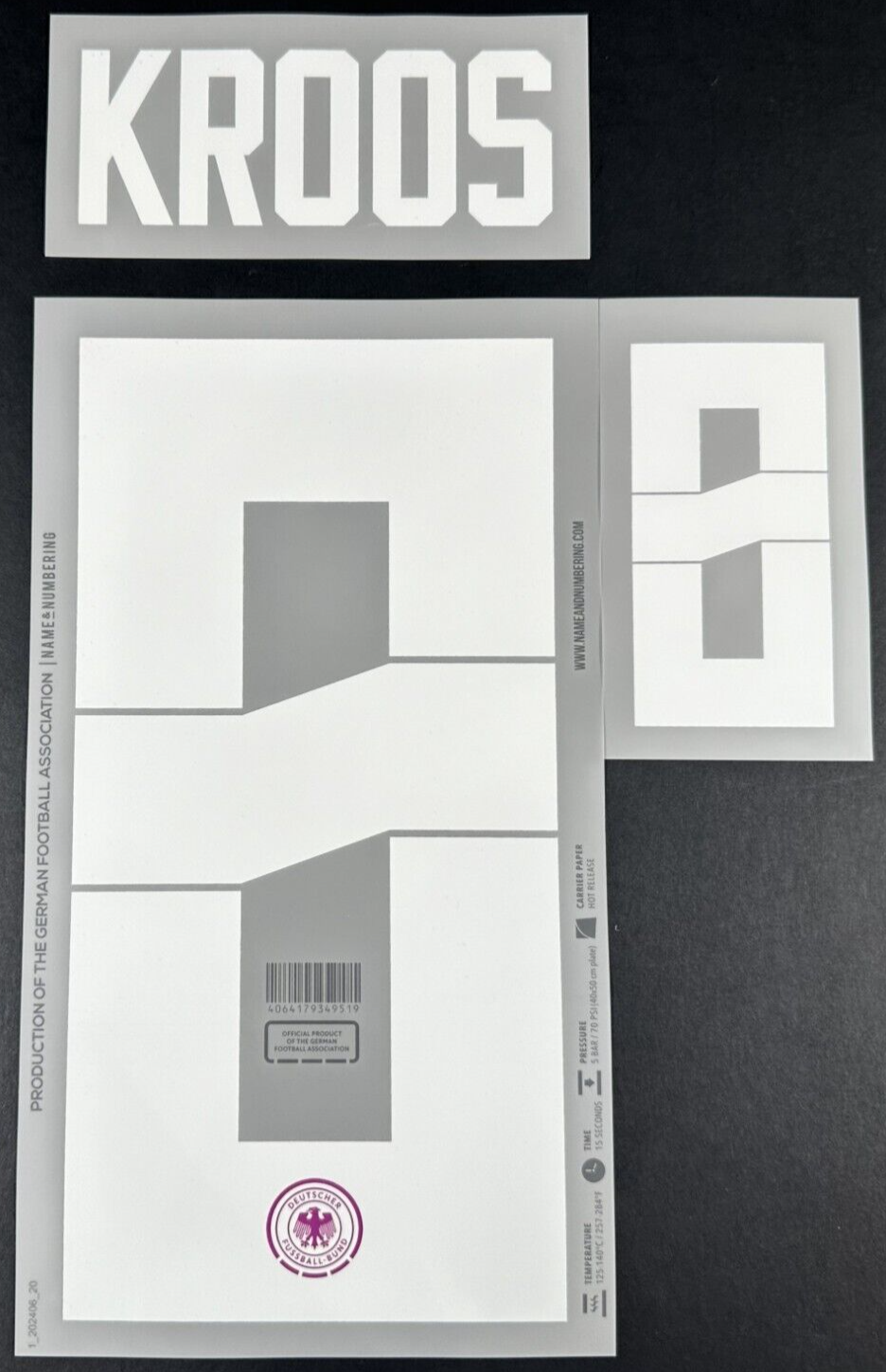 GERMANY 2023-2024 OFFICIAL NAME & NUMBERING KROOS 8 AWAY PLAYER SIZE NAMESET