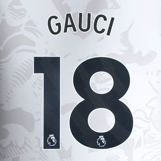 2023 2024 ASTON VILLA GAUCI 18 OFFICIAL BLACK AWAY PLAYER SIZE NAMESET