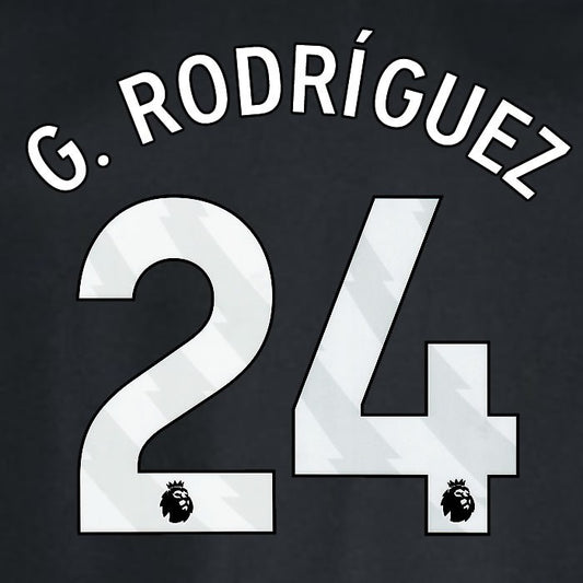 2024 2025 WEST HAM G RODIGUEZ 24 OFFICIAL WHITE AWAY PLAYER SIZE NAMESET