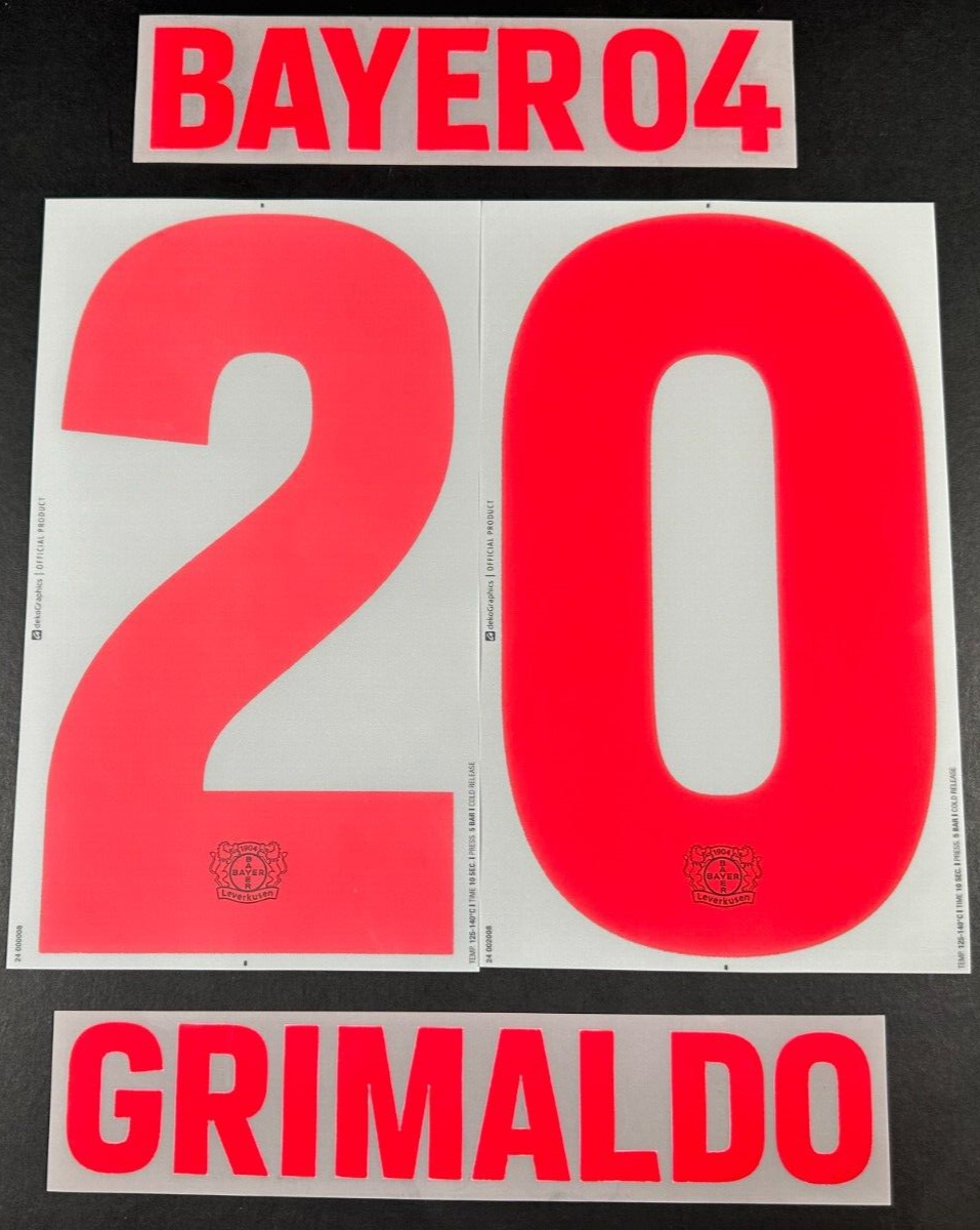 2023 2024 DekoGraphics BAYER LEVERKUSEN GRIMALDO 20 HOME PLAYER SIZE NAME SET