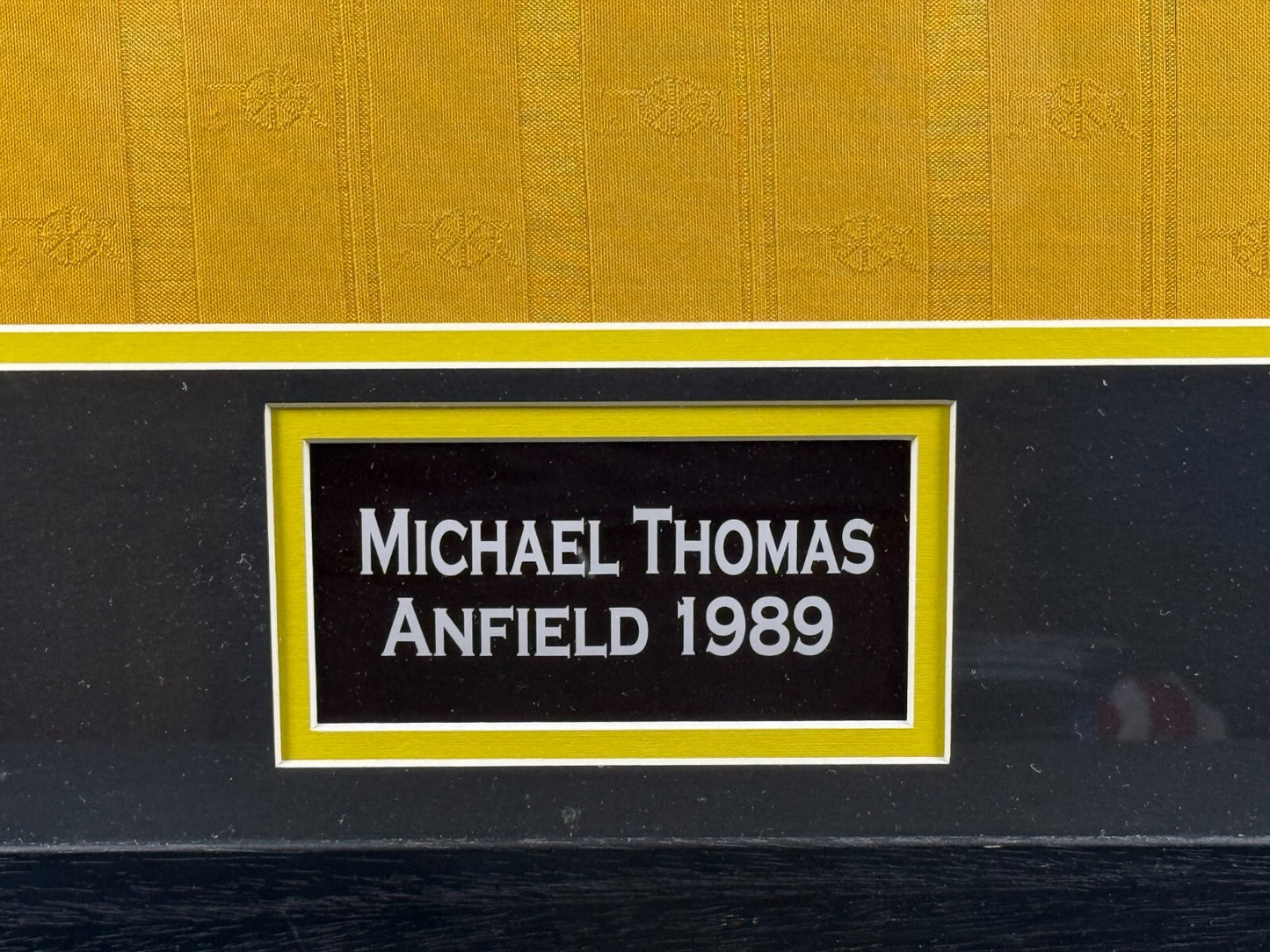 MICHAEL THOMAS SIGNED FRAMED SHIRT - ITS UP FOR GRABS NOW ANFIELD 1989