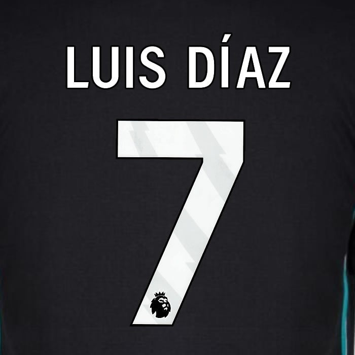 2024 2025 OFFICIAL LIVERPOOL LUIS DIAZ 7 WHITE AWAY PLAYER SIZE NAMESET