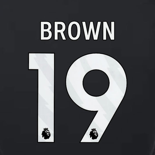 2023 2024 LUTON TOWN OFFICIAL BROWN 19 WHITE 3RD PLAYER SIZE NAMESET