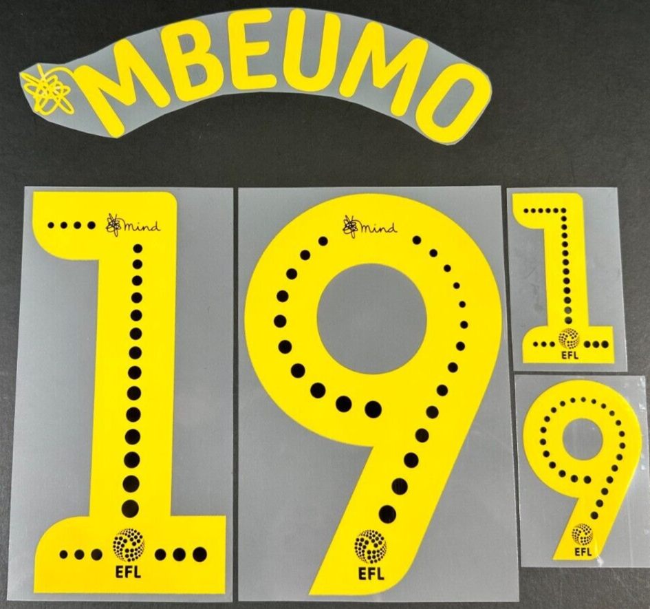 BRENTFORD FC 19-20 MBEUMO 19 OFFICIAL SPORTING ID YELLOW PLAYER SIZE NAME SET