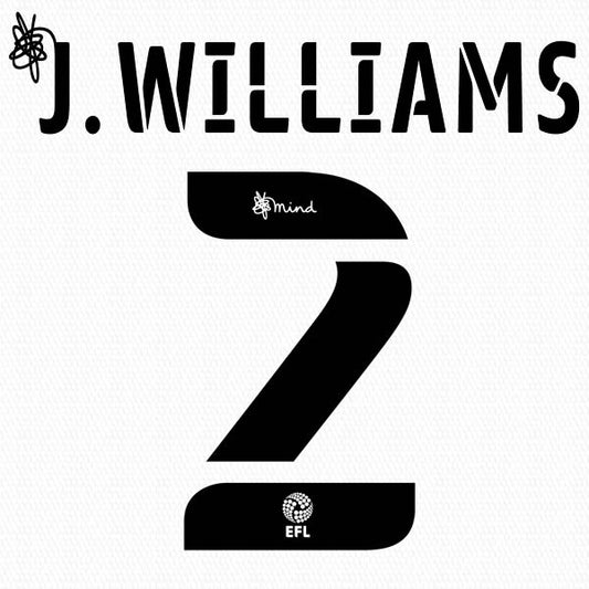 BARNSLEY 2020 2021 OFFICIAL J WILLIAMS 2 AWAY PLAYER SIZE NAME SET