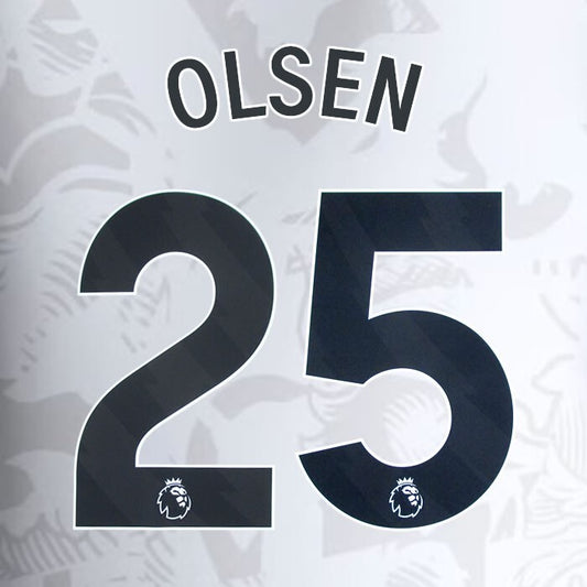2023 2024 ASTON VILLA OLSEN 25 OFFICIAL BLACK AWAY PLAYER SIZE NAMESET