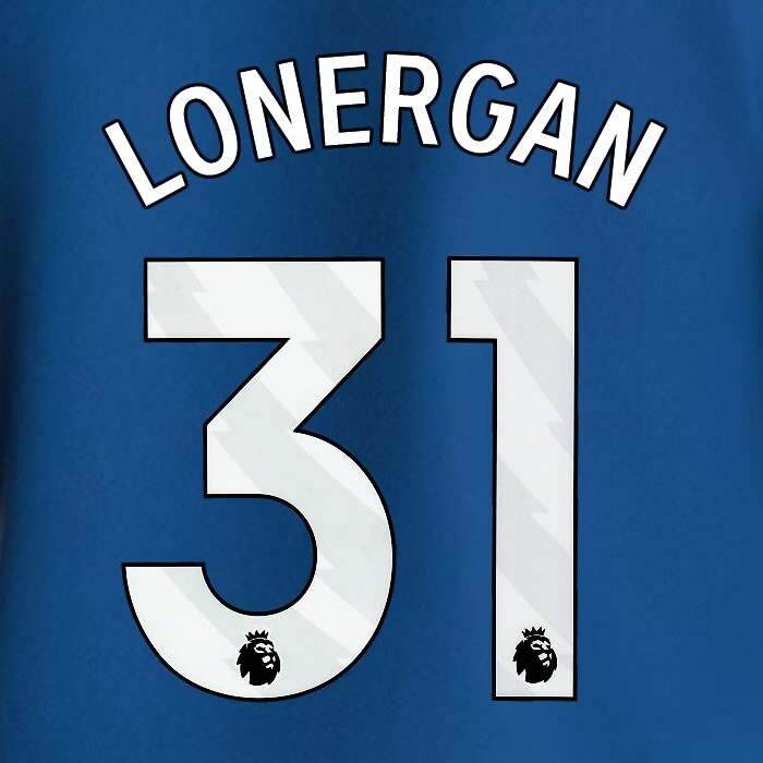 2023 2024 EVERTON LONERGAN 31 OFFICIAL WHITE HOME PLAYER SIZE NAMESET