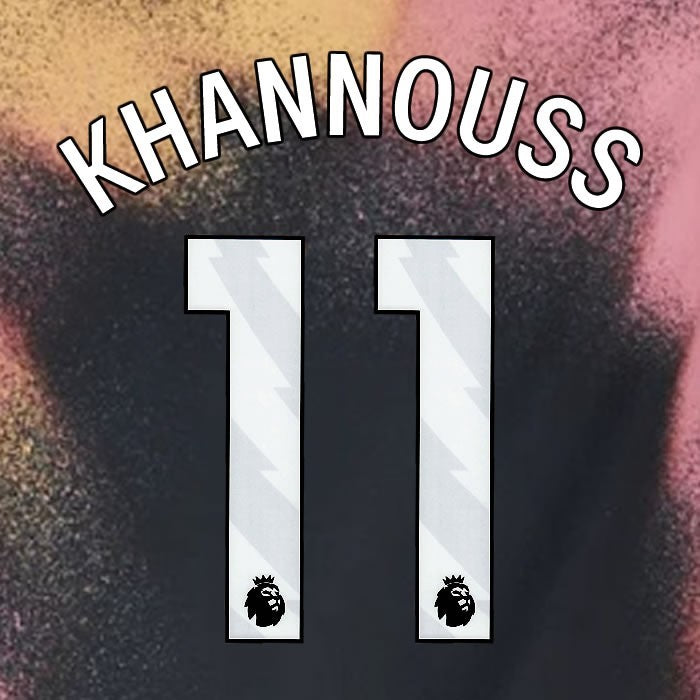 2024 2025 OFFICIAL LEICESTER CITY KHANNOUSS 11 WHITE AWAY PLAYER SIZE NAME SET