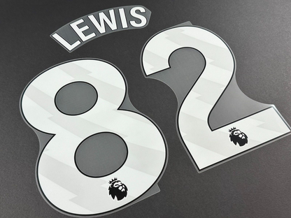 MAN CITY 2023/25 LEWIS 82 OFFICIAL AVERY DENNISON WHITE PLAYER SIZE NAME SET