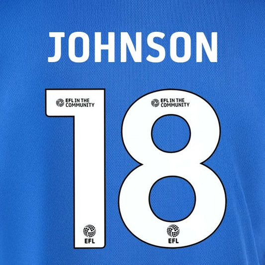 25 26  IPSWITCH TOWN JOHNSON 18 OFFICIAL WHITE HOME PLAYER SIZE NAME SET 230MM