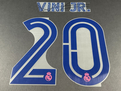 2020 - 2021 AVERY DENNISON REAL MADRID VINI JR. 20 AWAY PLAYER SIZE NAME SET