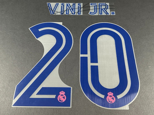 2020 - 2021 AVERY DENNISON REAL MADRID VINI JR. 20 AWAY PLAYER SIZE NAME SET