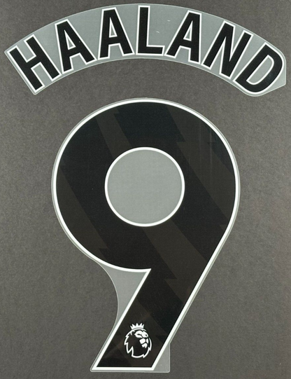 MAN CITY 2023/24 HAALAND 9 OFFICIAL AVERY DENNISON BLACK PLAYER SIZE NAME SET