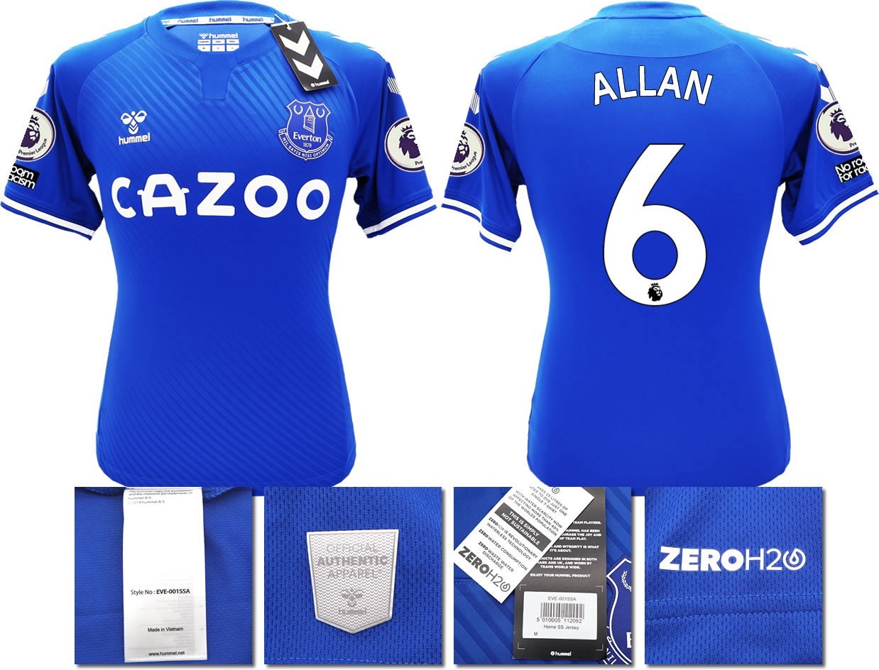 BNWT 2020 2021 HUMMEL EVERTON HOME SHIRT MEN'S ALLAN 6 + PATCHES SIZE