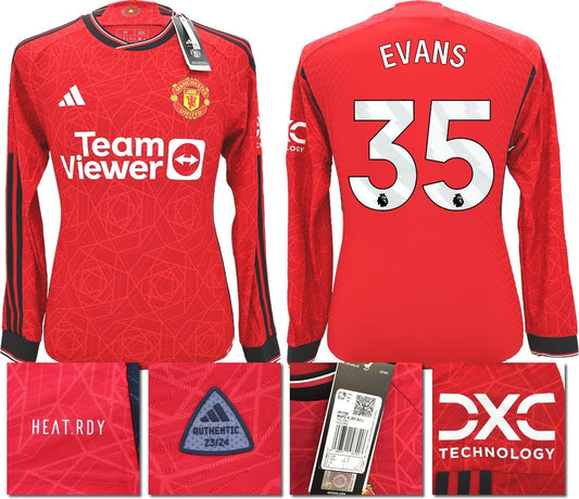 BNWT 23 24 AUTHENTIC MANCHESTER UNITED ADIDAS HOME SHIRT LS EVANS 35