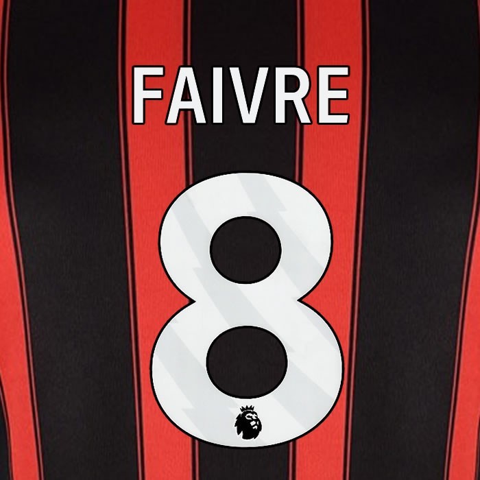 2023 2024 BOURNEMOUTH FAIVRE 8 WHITE HOME PLAYER SIZE NAME SET