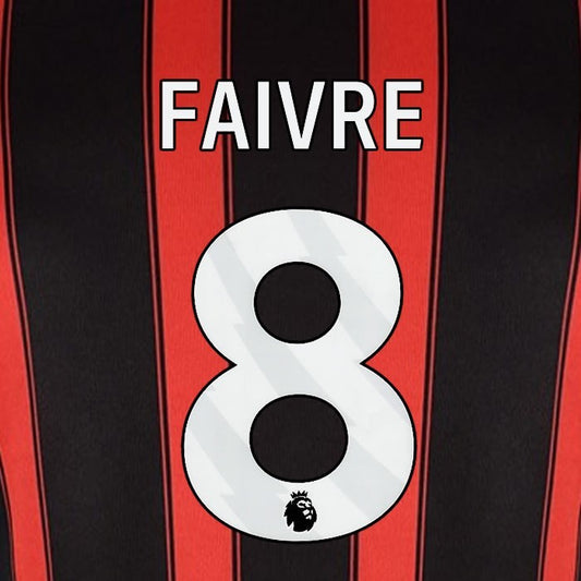 2023 2024 BOURNEMOUTH FAIVRE 8 WHITE HOME PLAYER SIZE NAME SET