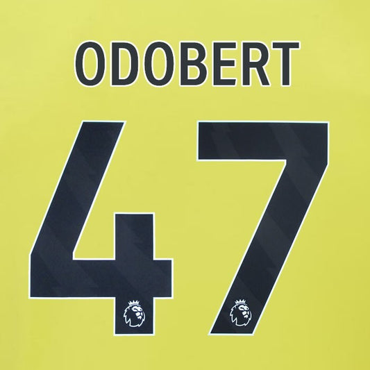 2023 2024 BURNLEY ODOBERT 47 OFFICIAL BLACK AWAY PLAYER SIZE NAMESET