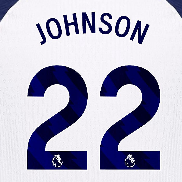 2025 2026 TOTTENHAM JOHNSON 22 BLUE HOME PLAYER SIZE NAME SET