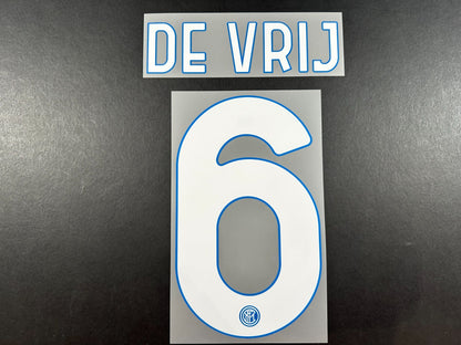 INTER MILAN 2020 2021 DE VRIJ 6 OFFICIAL HOME WHITE PLAYER SIZE NAMESET