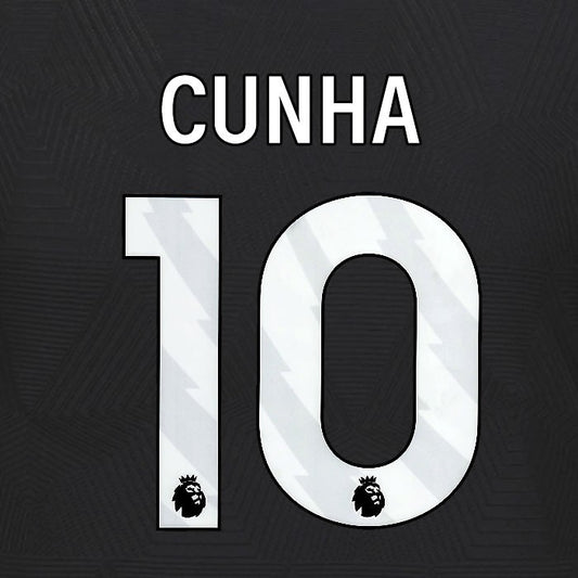 2024 2025 WOLVES AWAY WHITE CUNHA 10 OFFICIAL PLAYER SIZE NAMESET