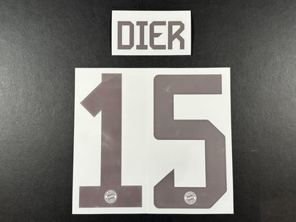 2024 2025 OFFICIAL BAYERN MUNICH DIER 15 HOME DARK RED PLAYER SIZE NAMESET