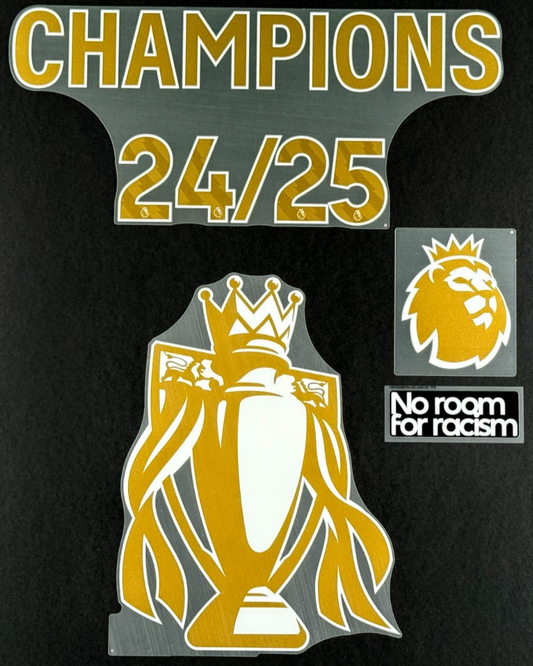 LIVERPOOL CHAMPIONS 24/25 + TROPHY + SLEEVE PATCHS GOLD OFFICIAL AVERY DENNISON