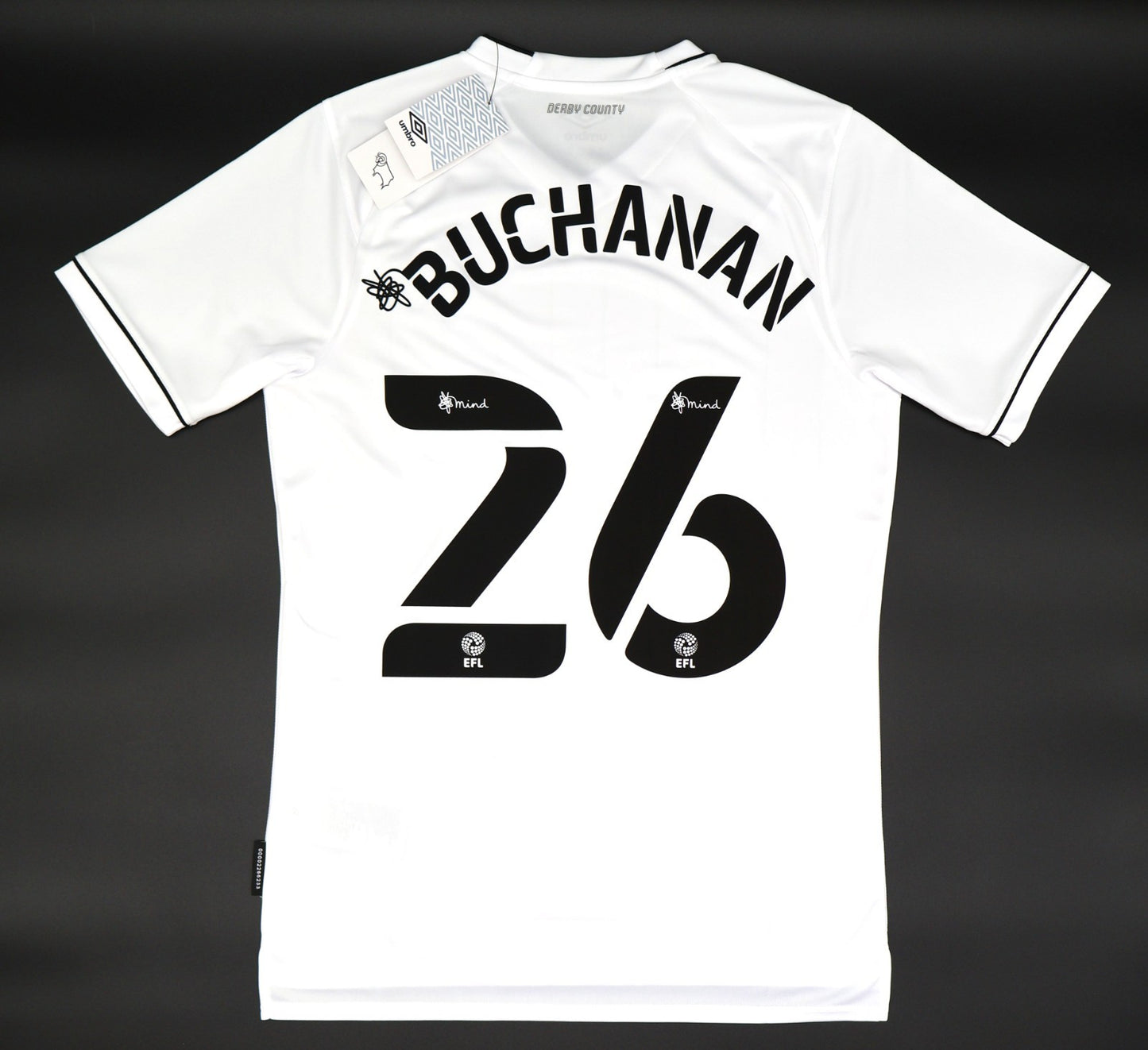 BNWT 2020 2021 DERBY HOME UMBRO FOOTBALL SHIRT BUCHANAN 26 MEN'S SMALL