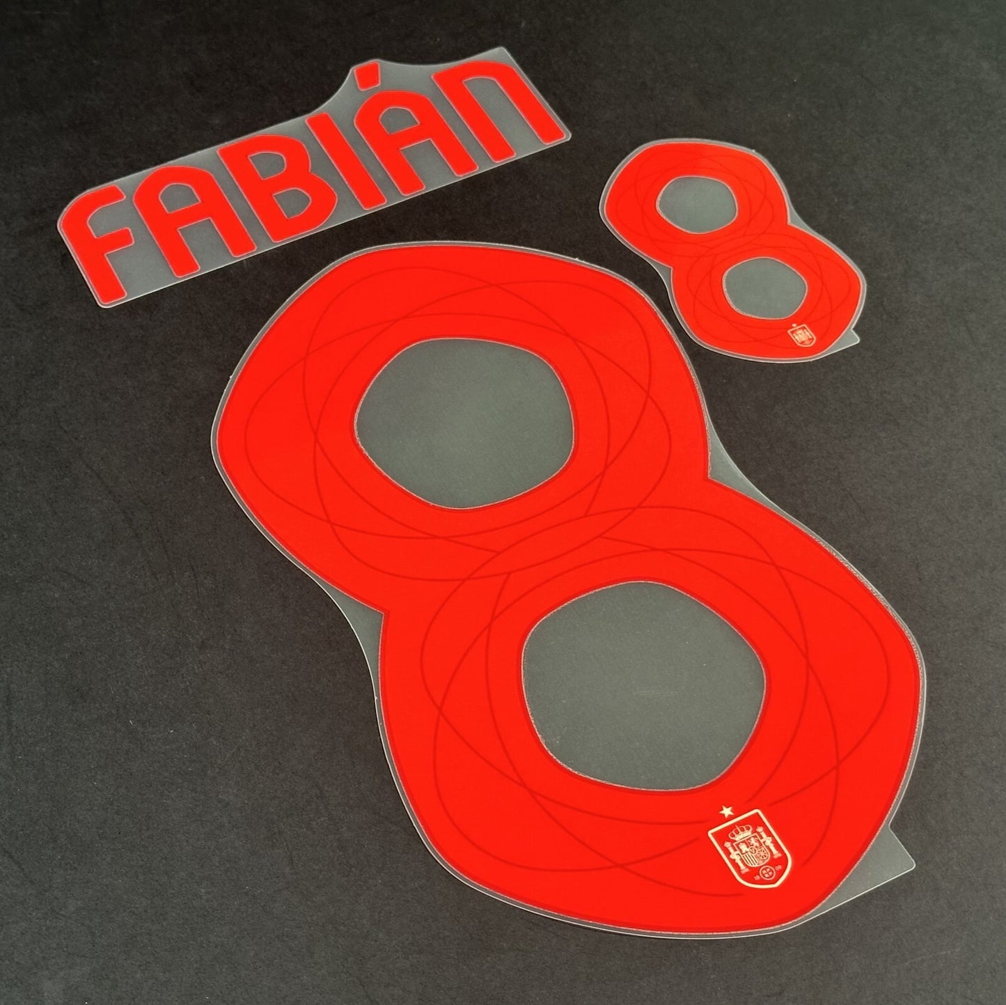 SPAIN 2023 2024 OFFICIAL AVERY DENNISON FABIAN 8 AWAY PLAYER SIZE NAMESET