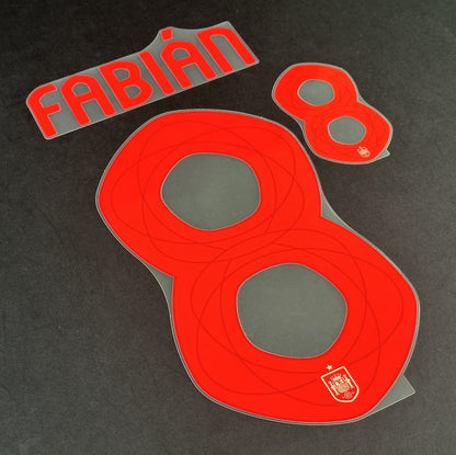 SPAIN 2023 2024 OFFICIAL AVERY DENNISON FABIAN 8 AWAY PLAYER SIZE NAMESET