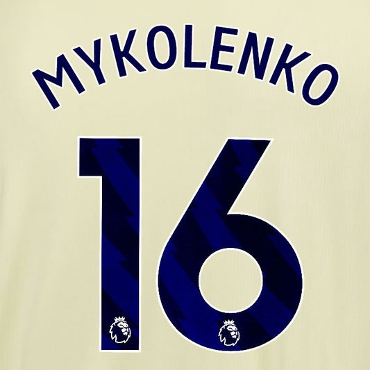 2025 2026 EVERTON MYKOLENKO 16 OFFICIAL BLUE AWAY PLAYER SIZE NAMESET