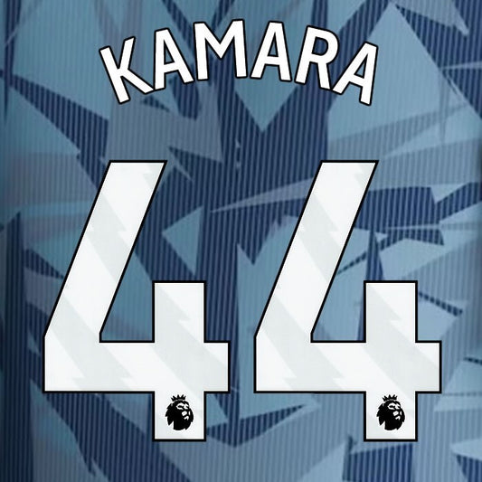 2023 2024 ASTON VILLA KAMARA 44 OFFICIAL WHITE 3RD PLAYER SIZE NAMESET