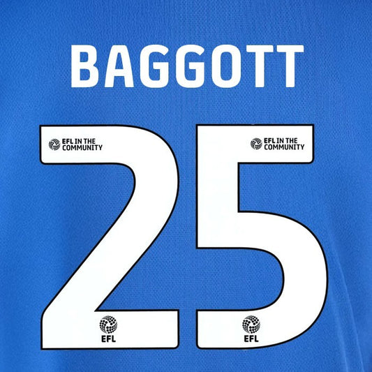 25 26  IPSWITCH TOWN BAGGOTT 25 OFFICIAL WHITE HOME PLAYER SIZE NAME SET 230MM