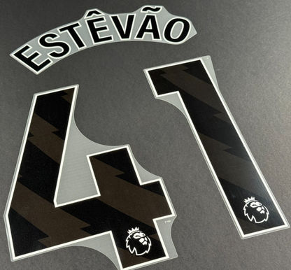 2025 2026 OFFICIAL CHELSEA ESTEVAO 41 BLACK HOME PLAYER SIZE NAMESET