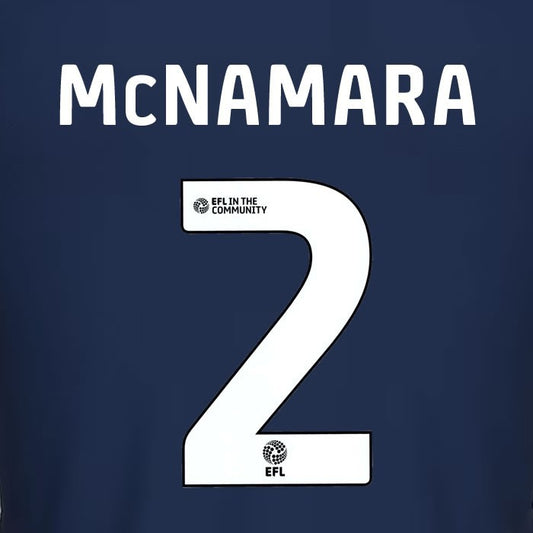 25 26 MILLWALL McNAMARA 2 OFFICIAL WHITE HOME PLAYER SIZE NAME SET 230MM