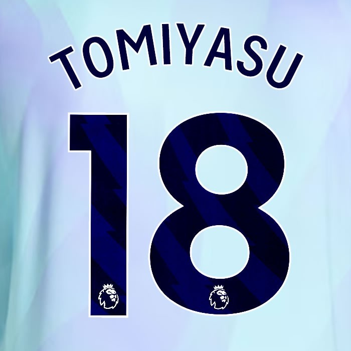 2024 2025 ARSENAL TOMIYASU 18 BLUE 3RD OFFICIAL PLAYER SIZE NAMESET