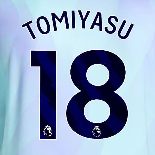 2024 2025 ARSENAL TOMIYASU 18 BLUE 3RD OFFICIAL PLAYER SIZE NAMESET