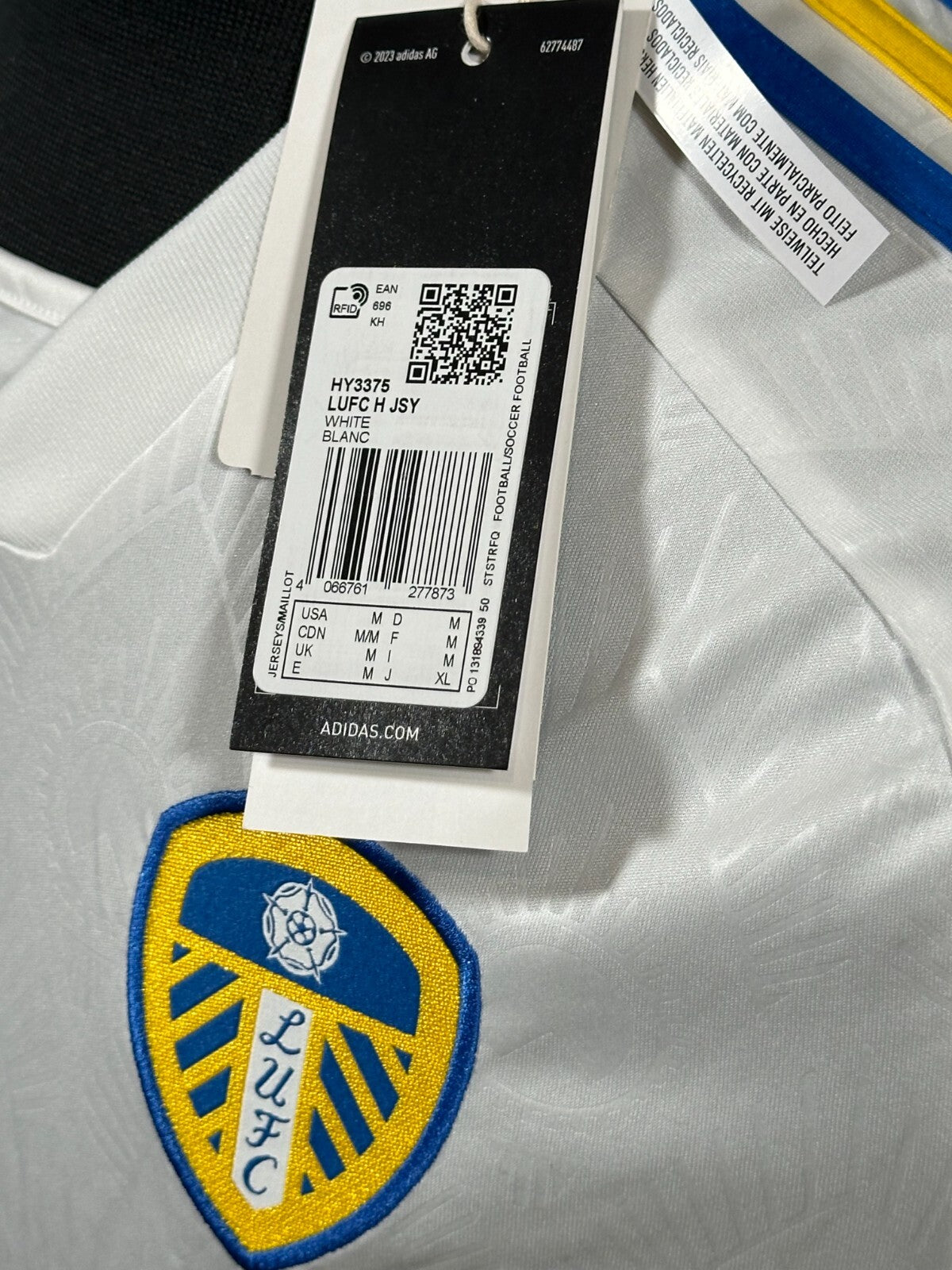 BNWT 2023 2024 LEEDS UNITED HOME WHITE ADIDAS FOOTBALL SHIRT MEN'S SMALL
