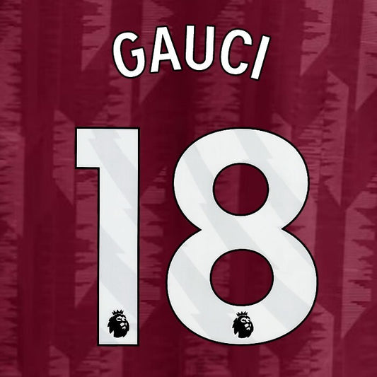 2023 2024 ASTON VILLA GAUCI 18 OFFICIAL WHITE HOME PLAYER SIZE NAMESET