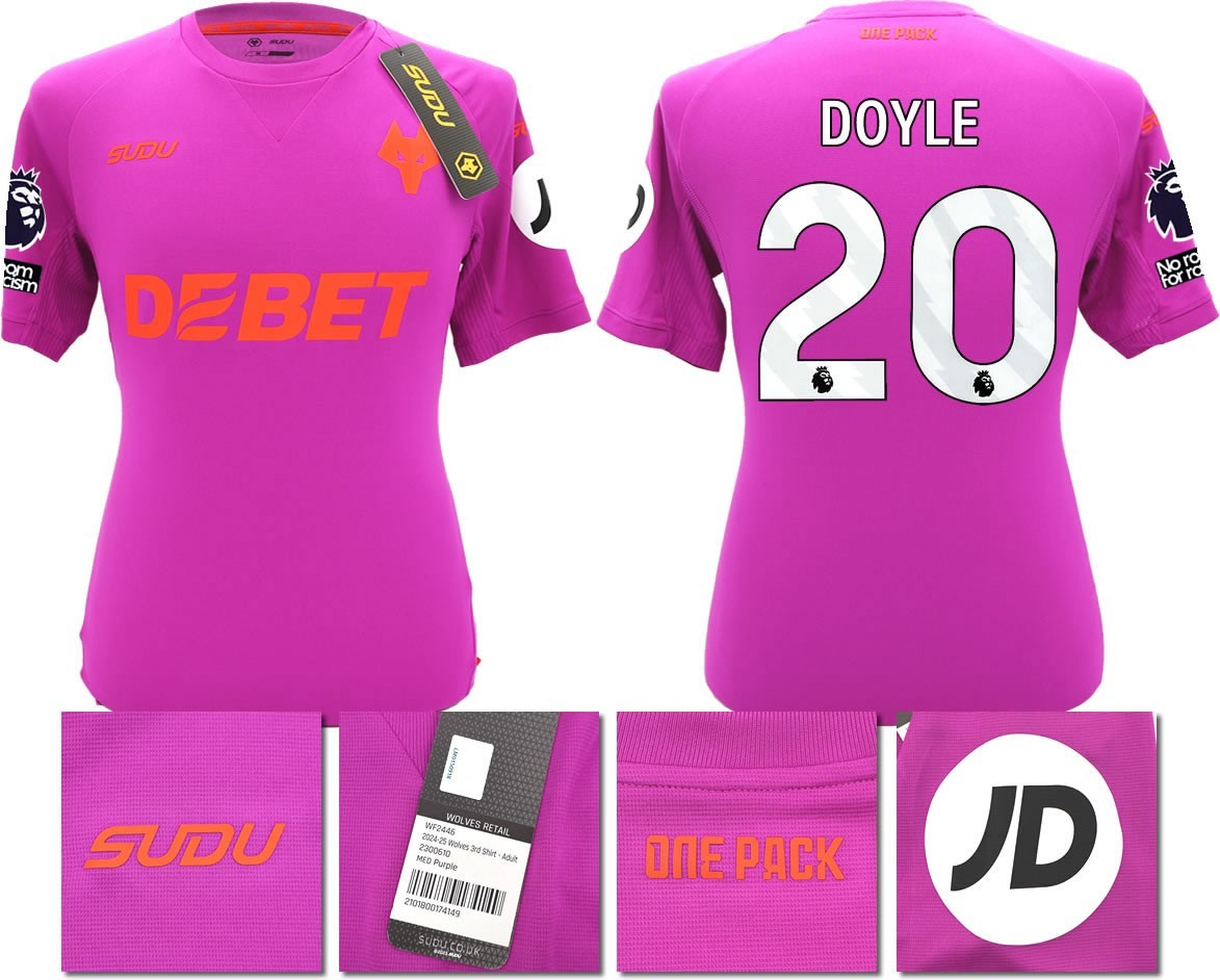 BNWT 2024/2025 WOLVES F.C. SUDU THIRD SHIRT DOYLE 20 + PATCHES