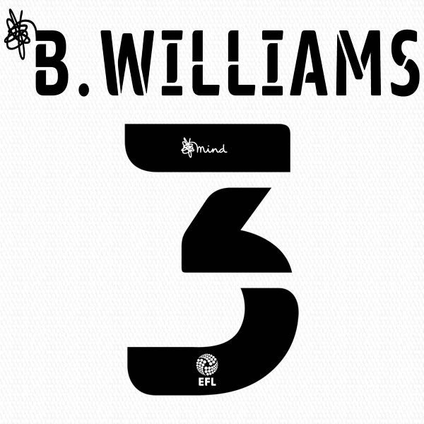 BARNSLEY 2020 2021 OFFICIAL B. WILLIAMS 3 AWAY PLAYER SIZE NAME SET