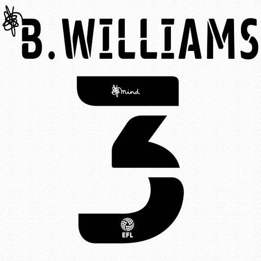 BARNSLEY 2020 2021 OFFICIAL B. WILLIAMS 3 AWAY PLAYER SIZE NAME SET