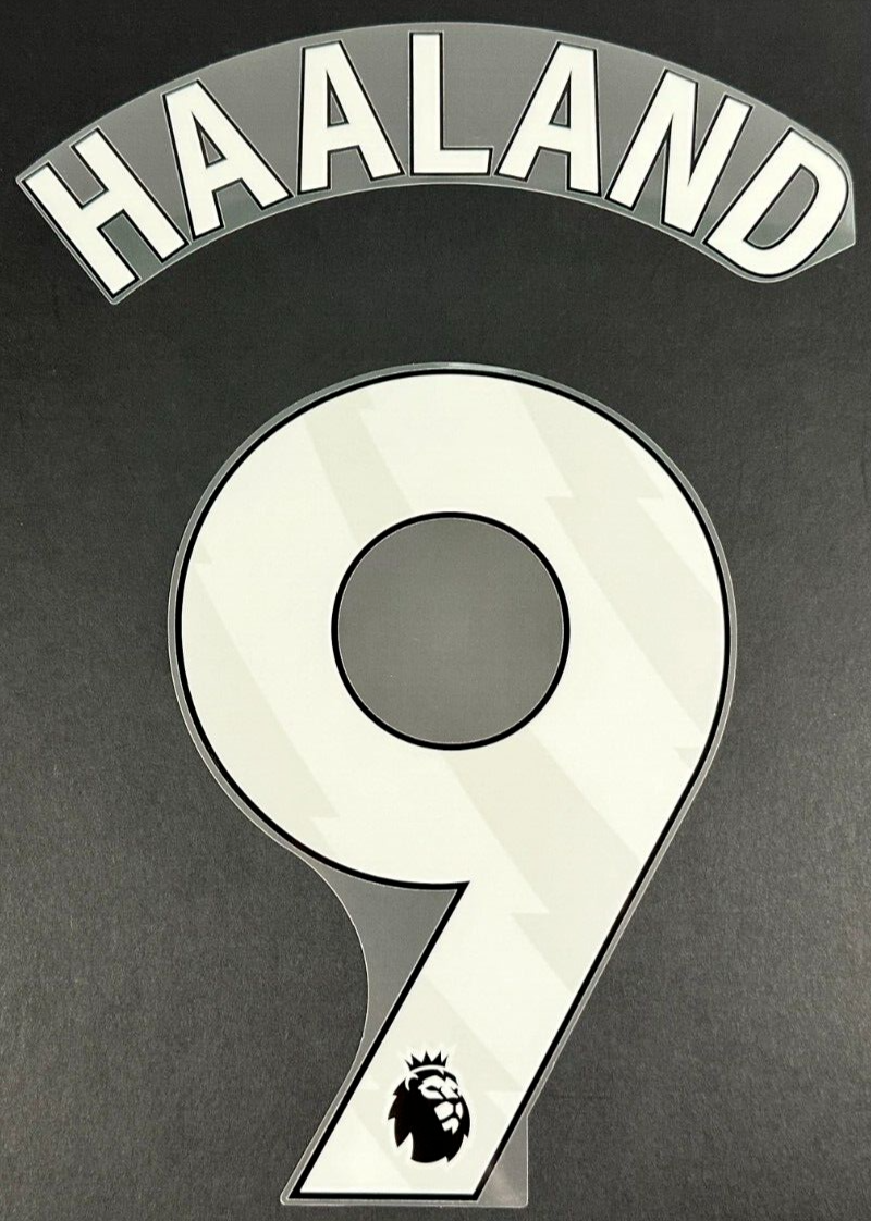 MAN CITY 2023/25 HAALAND 9 OFFICIAL AVERY DENNISON WHITE PLAYER SIZE NAME SET